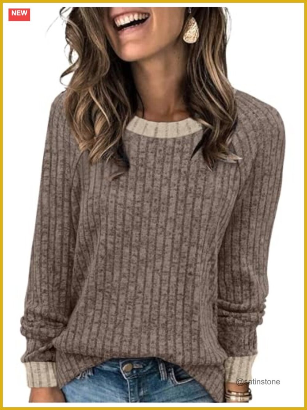 WIHOLL Women's Long Sleeve Color Block Tunic Top Soft Casual Fall Winter
